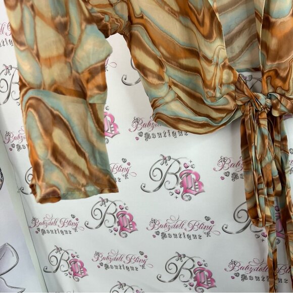 Dynamite blouse tie up swirls ribbon bow front brown Multicolor Tie-Front Blouse - Picture 7 of 11